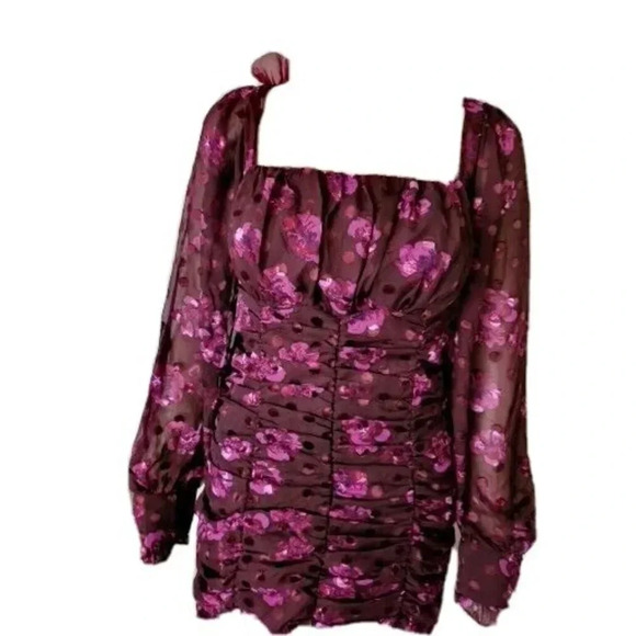 ASTR The Label Rosalee Long Sleeve Mini Dress in Fuchsia Floral size L - Picture 8 of 11